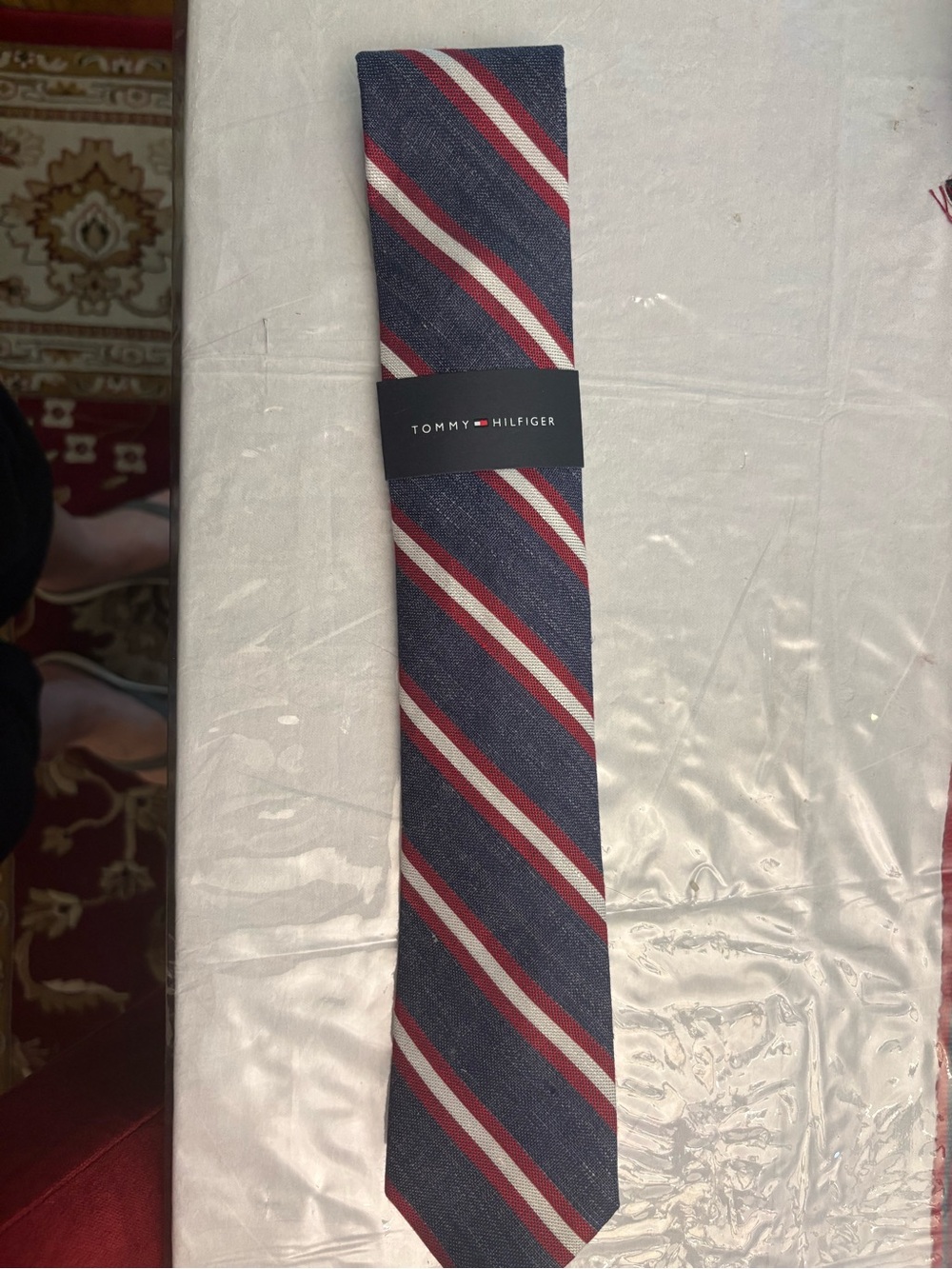 Tommy Hilfiger Navy, Red & White Diagonal Stripe Tie
